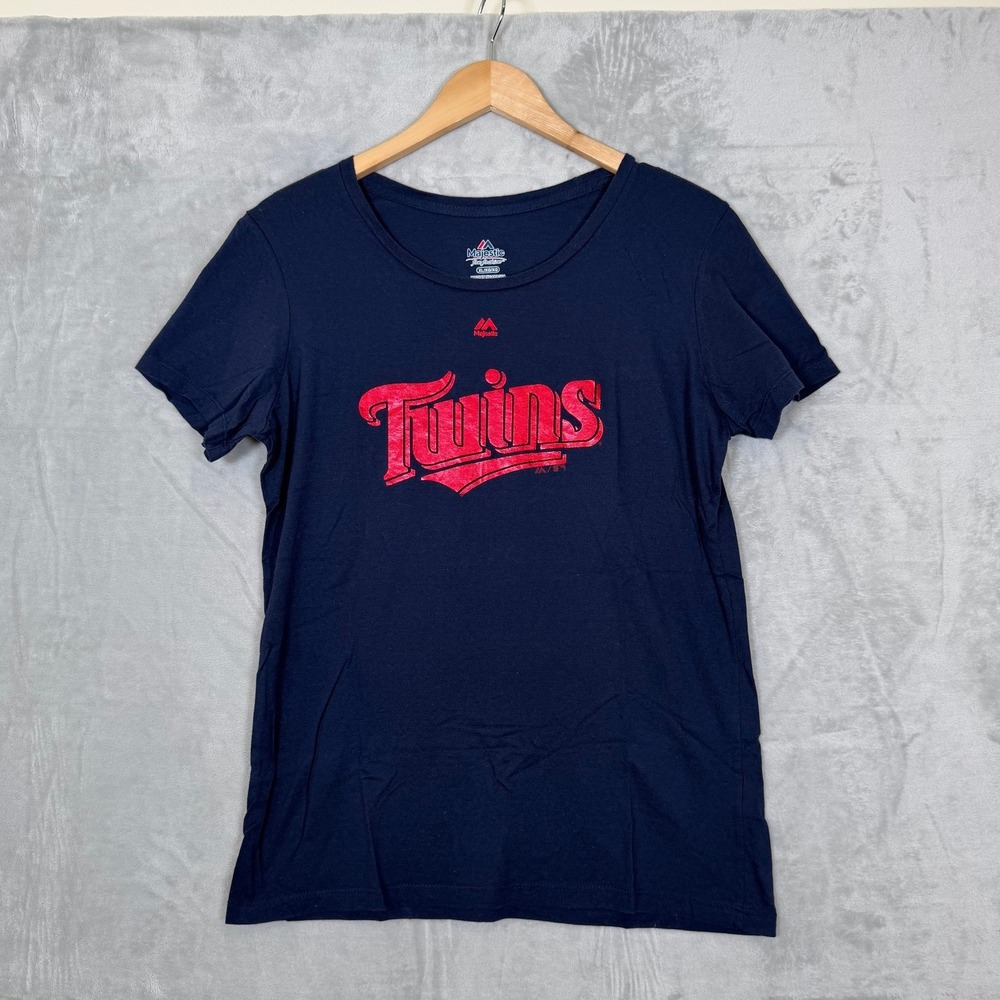Majestic Minnesota Twins T Shirt Women XL Navy Blue MLB Fan Baseball READ